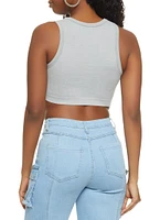 Womens Ribbed High Neck Seamless Tank Top, Grey, Size M-L