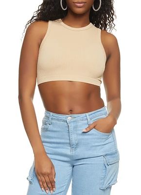 Womens Ribbed High Neck Seamless Tank Top,