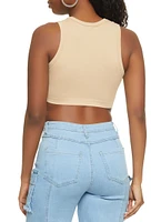 Womens Ribbed High Neck Seamless Tank Top,