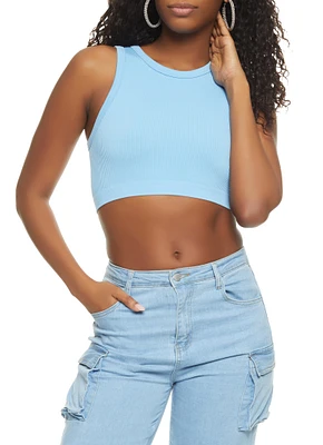 Womens Ribbed High Neck Seamless Tank Top,