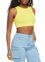Womens Ribbed High Neck Seamless Tank Top, Yellow, Size M-L