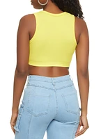Womens Ribbed High Neck Seamless Tank Top, Yellow, Size M-L