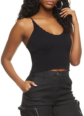 Womens Ribbed Knit Lettuce Edge Seamless Cami,