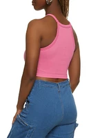 Womens Seamless High Neck Cropped Cami, Pink, Size M-L