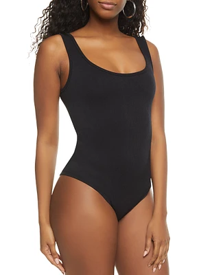 Womens Ribbed Knit Seamless Scoop Neck Sleeveless Bodysuit,