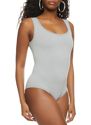 Womens Ribbed Knit Seamless Scoop Neck Sleeveless Bodysuit,