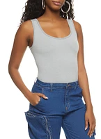 Womens Ribbed Knit Seamless Scoop Neck Sleeveless Bodysuit, S-M