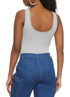 Womens Ribbed Knit Seamless Scoop Neck Sleeveless Bodysuit, S-M