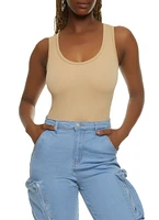 Womens Ribbed Knit Seamless Scoop Neck Sleeveless Bodysuit,