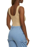 Womens Ribbed Knit Seamless Scoop Neck Sleeveless Bodysuit,