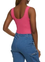 Womens Ribbed Knit Seamless Scoop Neck Sleeveless Bodysuit, Pink,