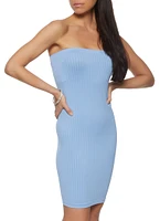 Womens Rib Knit Mini Tube Dress, Blue,