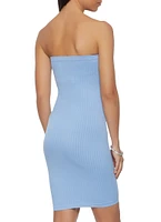 Womens Rib Knit Mini Tube Dress, Blue,