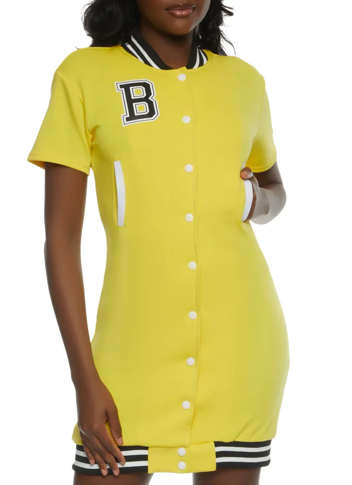 Plus Size Button Front Baseball Jersey Dress