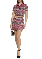Womens Printed Cropped Polo Shirt, Multi, Size L