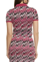 Womens Printed Cropped Polo Shirt, Multi, Size L