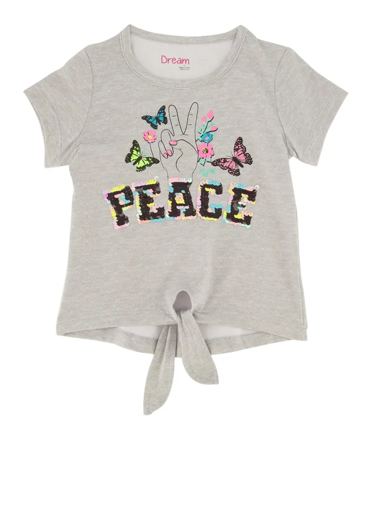 Toddler Girls Sequin Graphic Tee, Grey, Size 2T