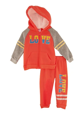 Baby Girls 12-24M Color Block Love Graphic Hoodie and Joggers, Orange, Size 24M