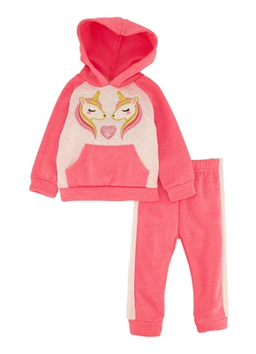 Baby Girls 12-24M Quilted Sequin Unicorn Hoodie and Joggers, Pink,