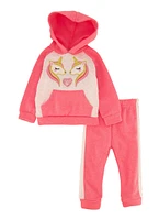 Baby Girls 12-24M Quilted Sequin Unicorn Hoodie and Joggers, Pink,