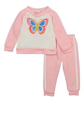 Baby Girls 12-24M Glitter Butterfly Graphic Sweatshirt and Joggers Set, Pink, Size 12M