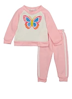 Baby Girls 12-24M Glitter Butterfly Graphic Sweatshirt and Joggers Set, Pink, Size 12M