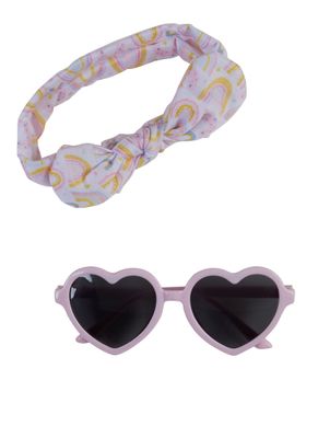 Baby Girls Heart Sunglasses with Head Wrap, Pink