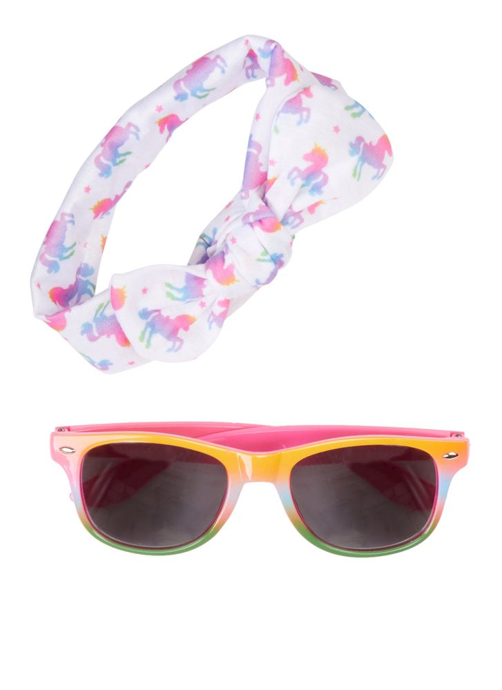 Baby Girls Sunglasses with Unicorn Print Head Wrap, Multi