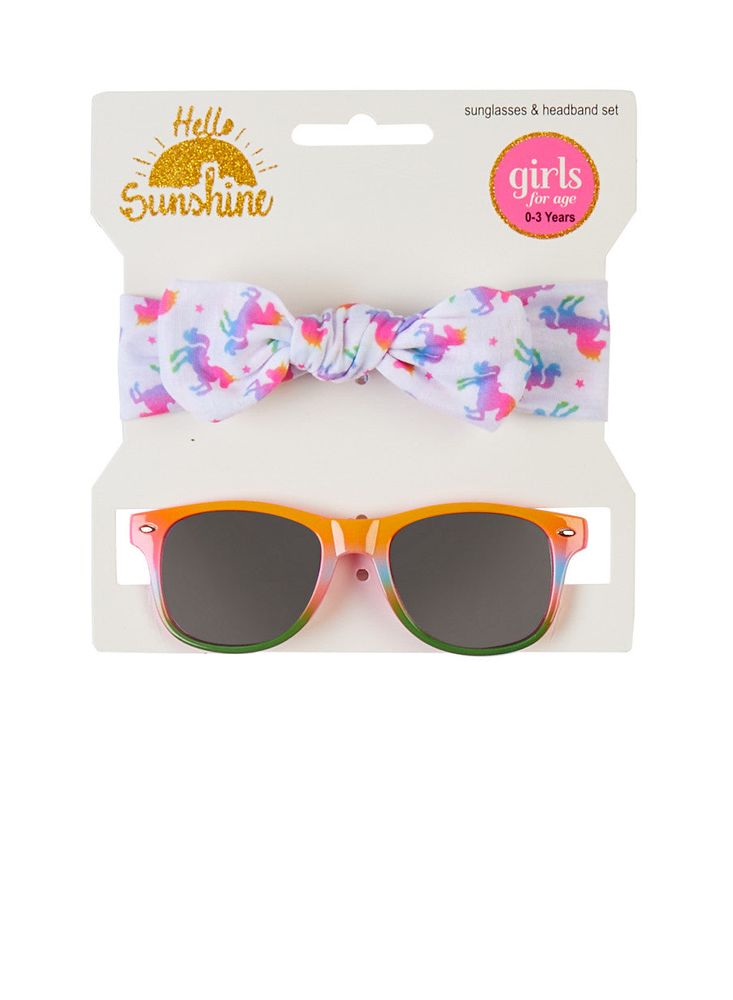 Baby Girls Sunglasses with Unicorn Print Head Wrap, Multi