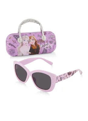 Girls Frozen Rhinestone Sunglasses and Case Set, Purple