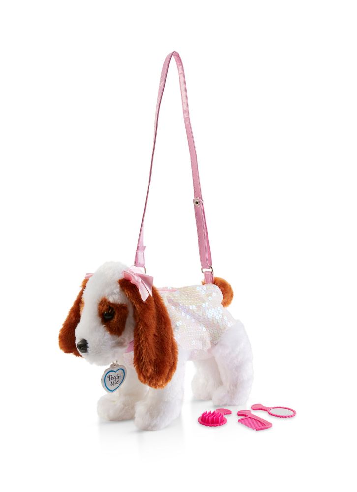 Girls Sequin Dressed Puppy Purse, White