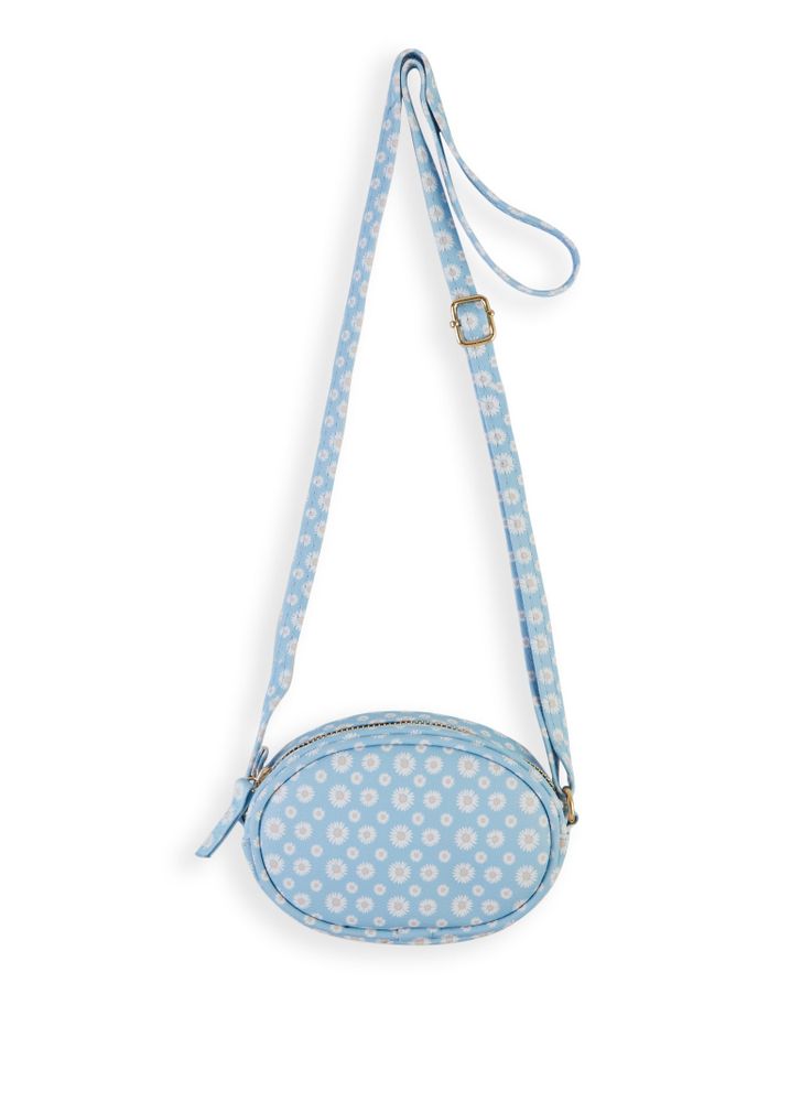 Girls Daisy Print Crossbody Bag, Blue