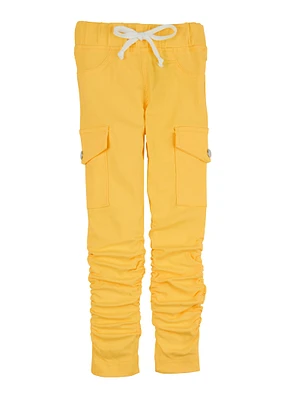 Little Girls Hyperstretch Cargo Pocket Stacked Pants, Yellow, Size 6