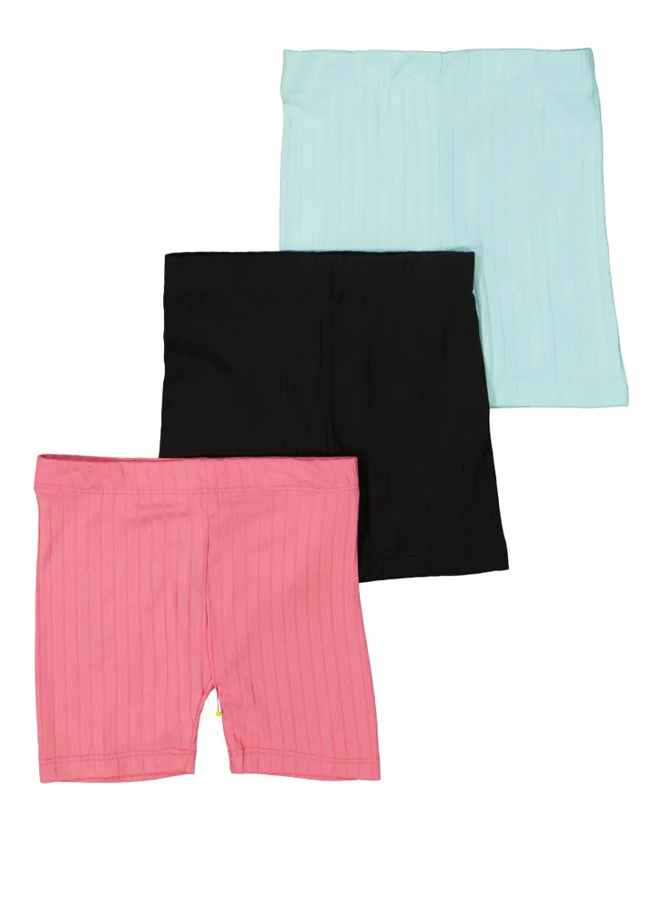 Little Girls 3 Pack Ribbed Knit Biker Shorts, Multi, Size 6X