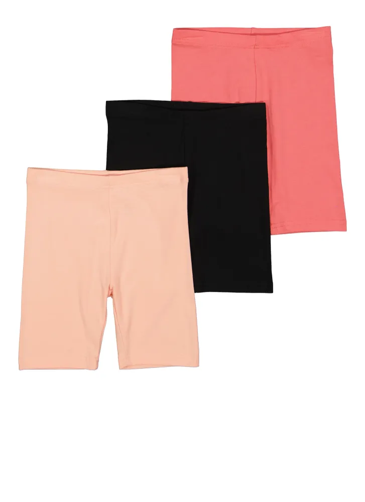 Girls 3 Pack Biker Shorts, Pink, Size 10-12