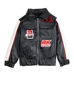 Little Girls Color Block Graphic Patch Moto Jacket, 4