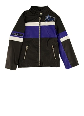 Little Girls Color Block All Star Moto Jacket, Black,