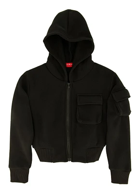 Girls Fleece Cargo Pocket Zip Front Hoodie, 7-8