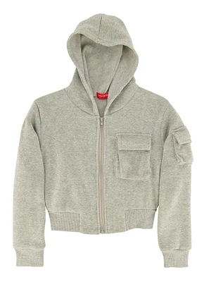 Girls Fleece Cargo Pocket Zip Front Hoodie,