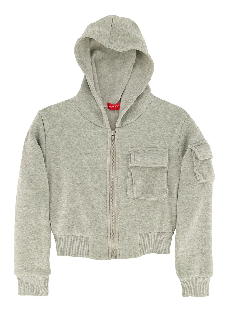 Girls Fleece Cargo Pocket Zip Front Hoodie, 7-8