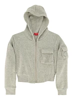 Girls Fleece Cargo Pocket Zip Front Hoodie, 7-8