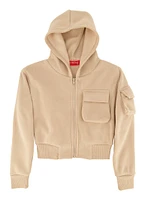Girls Fleece Cargo Pocket Zip Front Hoodie,