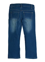 Little Girls Patch and Repair Graphic Wide Leg Jeans, Blue, Size 4
