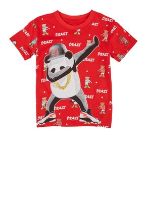 Little Boys Beast Printed Dab Panda Graphic Tee, Red, Size 4