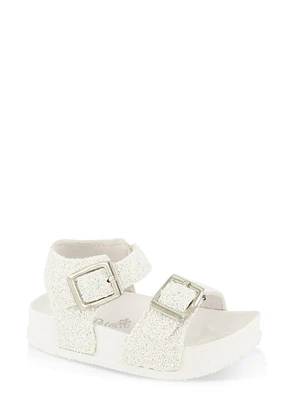 Womens Baby Girls Glitter Double Buckle Velcro Strap Sandals, White, Size 2