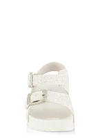 Womens Baby Girls Glitter Double Buckle Velcro Strap Sandals, White, Size 2