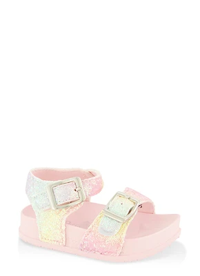 Womens Baby Girls Glitter Double Buckle Velcro Strap Sandals, Multi, Size 2