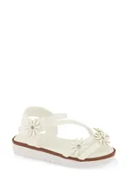 Womens Toddler Girls Flower Detail Velcro Strap Sandals, White, Size 5