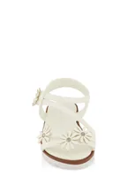 Womens Toddler Girls Flower Detail Velcro Strap Sandals, White, Size 5