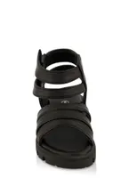 Womens Toddler Girls Double Velcro Strap Lug Sole Gladiator Sandals, Black, Size 5